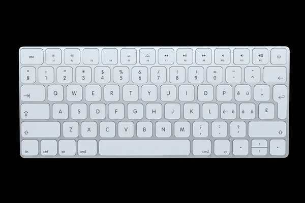 Teclado Computador Alumínio Moderno Isolado Fundo Preto Renderização Engrenagem Para — Fotografia de Stock