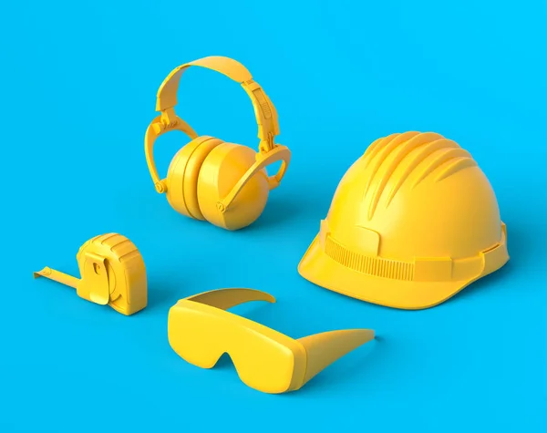 Isometric View Monochrome Construction Tools Repair Installation Blue Yellow Background — Stock Photo, Image