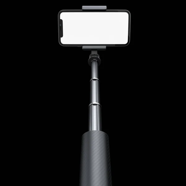 Smartphone Realistico Con Schermo Bianco Vuoto Bastone Selfie Isolato Sfondo — Foto Stock