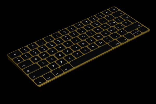 Modern Goud Aluminium Computer Toetsenbord Geïsoleerd Zwarte Achtergrond Weergave Van — Stockfoto