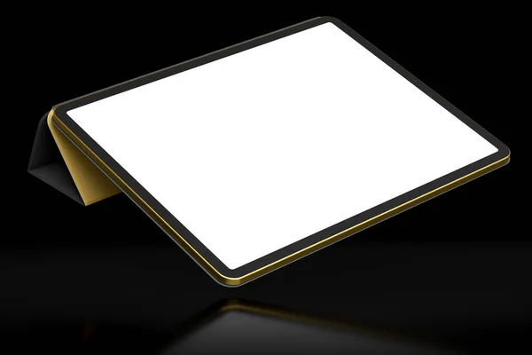 Computertablet Met Omhulsel Geïsoleerd Zwarte Achtergrond Rendering Concept Van Creatieve — Stockfoto