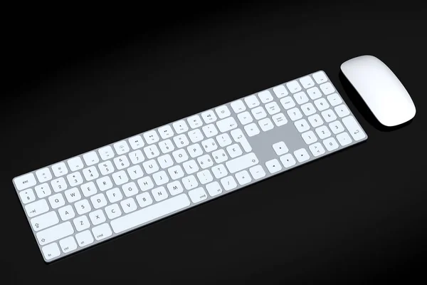 Teclado Computador Alumínio Moderno Com Teclado Numérico Mouse Isolado Fundo — Fotografia de Stock