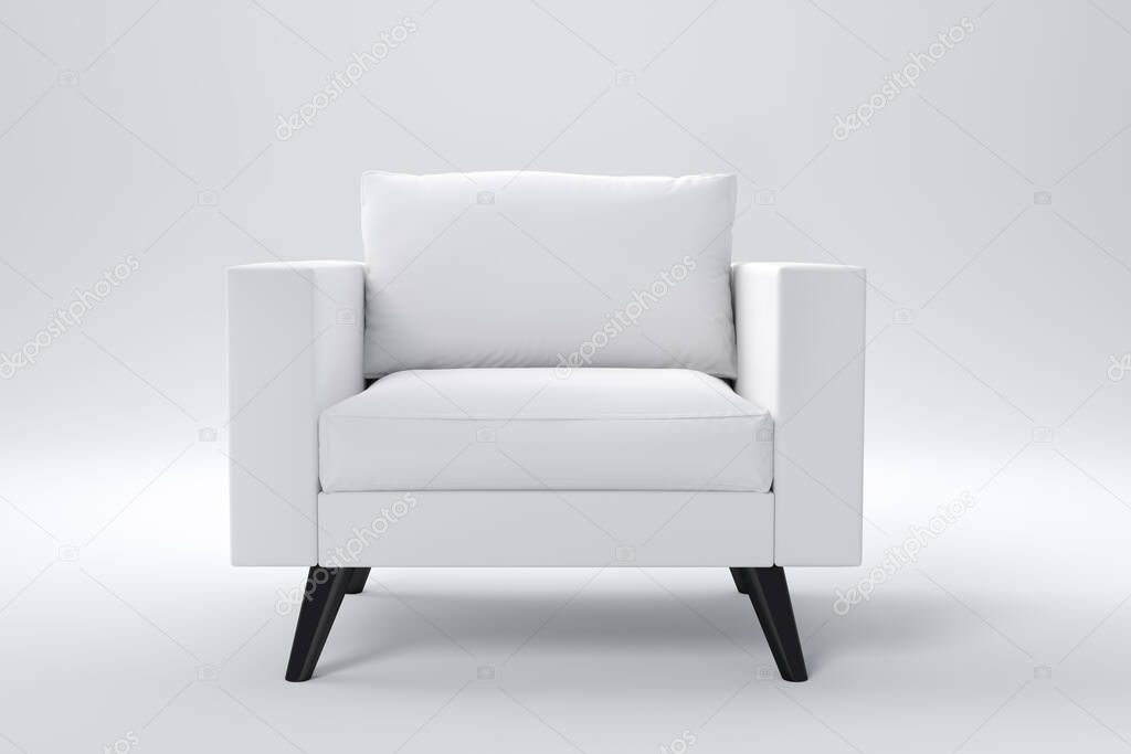 Monochrome armchair with pillows on studio white background.