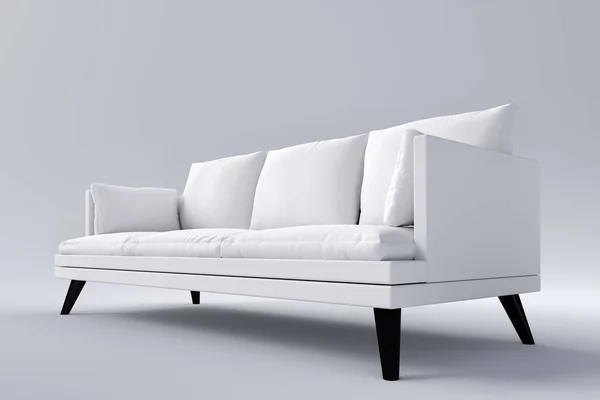 Sofá monocromático com travesseiros no estúdio fundo branco. — Fotografia de Stock