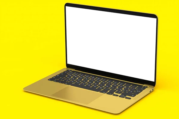 Realistico Computer Portatile Alluminio Oro Con Display Bianco Vuoto Isolato — Foto Stock