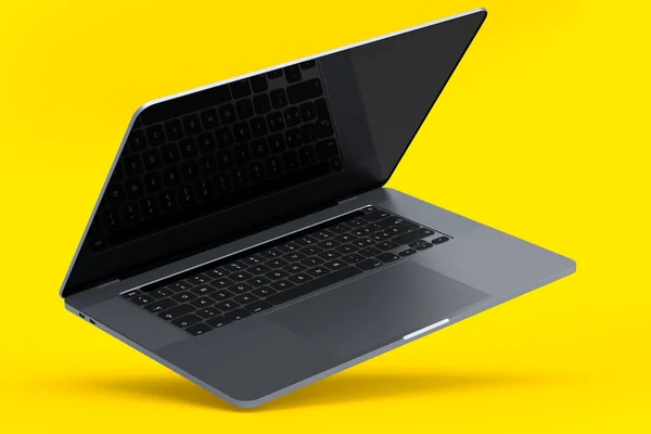 Laptop Alumínio Realista Com Tela Branca Vazia Isolada Fundo Amarelo — Fotografia de Stock