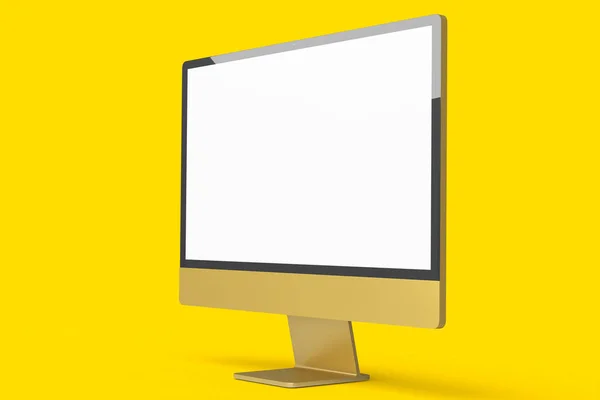 실제노란 컴퓨터 화면은 배경에 분리되어 표시된다 스튜디오 공간에 모니터 렌더링 — 스톡 사진