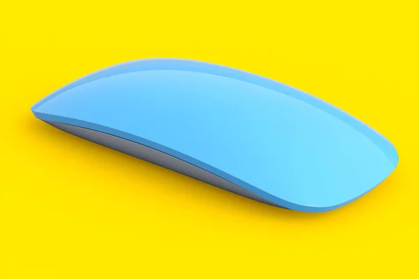 Rato Computador Azul Realista Com Toque Isolado Fundo Amarelo Renderização — Fotografia de Stock