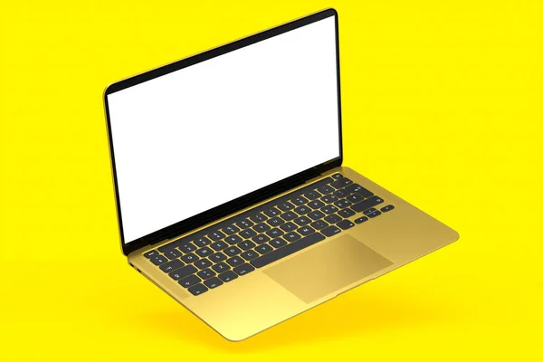 Laptop Alumínio Ouro Realista Com Tela Branca Vazia Isolada Fundo — Fotografia de Stock