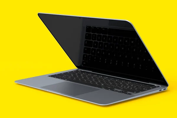 Laptop Alumínio Realista Com Tela Branca Vazia Isolada Fundo Amarelo — Fotografia de Stock