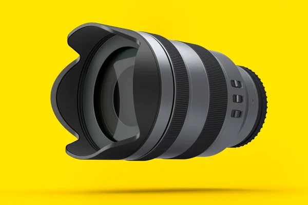 Modern Nonexistent Dslr Macro Camera Lens Yellow Background Rendering Illustration — Stock Photo, Image