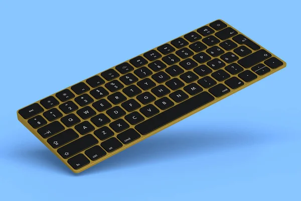 蓝色背景的现代金色铝制计算机键盘. — 图库照片