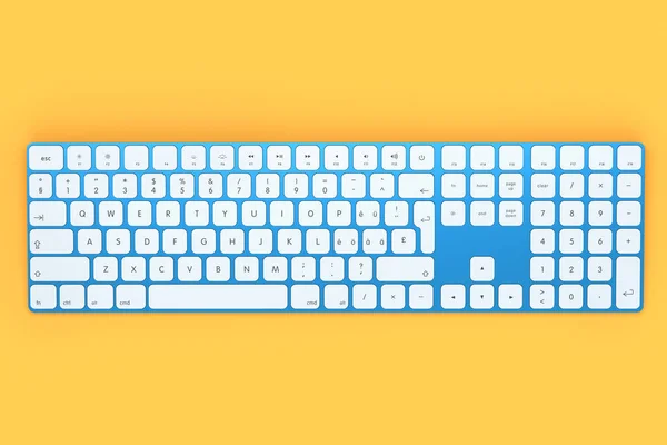 Nowoczesna niebieska klawiatura komputera aluminiowego izolowana na pomarańczowym tle. — Zdjęcie stockowe