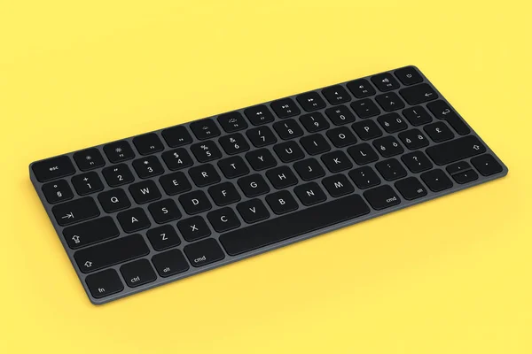 Σύγχρονη Σκούρο Πληκτρολόγιο Υπολογιστή Αλουμινίου Απομονώνονται Κίτρινο Φόντο Απόδοση Εργαλείων — Φωτογραφία Αρχείου
