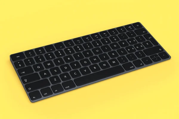 Teclado Moderno Aluminio Oscuro Aislado Sobre Fondo Amarillo Representación Equipos —  Fotos de Stock