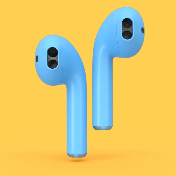 Fones Ouvido Sem Fio Bluetooth Azul Isolado Fundo Laranja Renderização — Fotografia de Stock