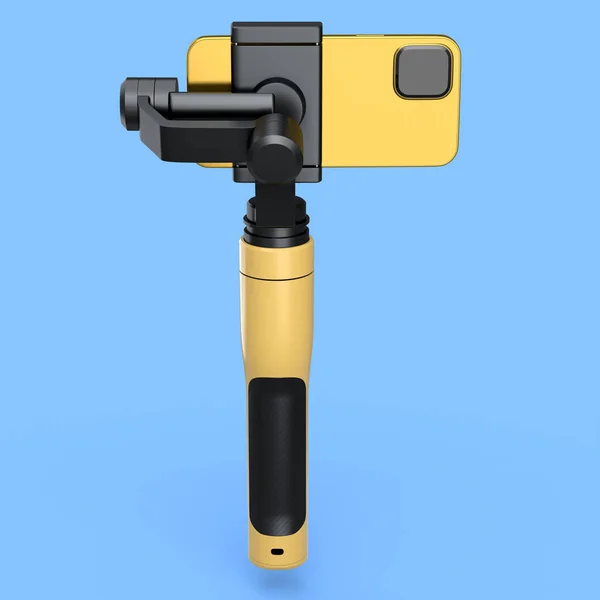 Realistische Smartphone Met Steadicam Selfie Stick Geïsoleerd Blauwe Achtergrond Weergave — Stockfoto