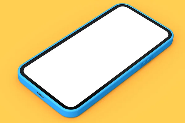 Realistisk Blå Smartphone Med Tom Vit Skärm Isolerad Orange Bakgrund — Stockfoto