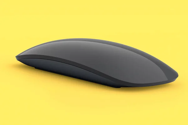 Ρεαλιστικό Μαύρο Ποντίκι Υπολογιστή Αφή Απομονώνονται Κίτρινο Φόντο Απόδοση Ασύρματου — Φωτογραφία Αρχείου