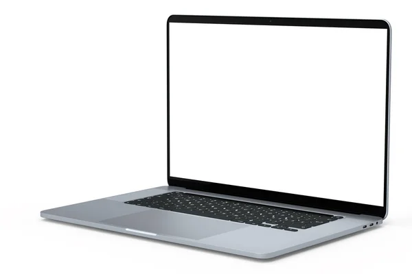 Realistic Aluminum Laptop Empty White Screen Display Isolated White Background — Stock Photo, Image