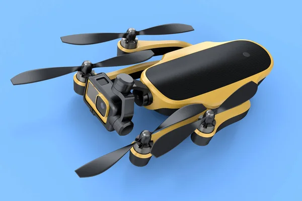 Flying Photo Video Yellow Drone Quadcopter Action Camera Isolated Blue — Stock Photo, Image