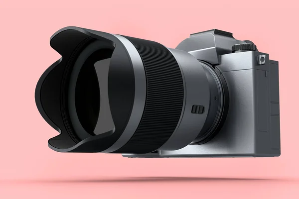 Concept Van Niet Bestaande Zilveren Dslr Camera Met Macro Lens — Stockfoto