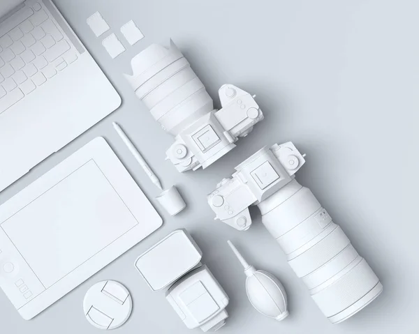 Вид Сверху Монохромного Дизайнерского Рабочего Пространства Оборудования Такого Ноутбук Планшет — стоковое фото