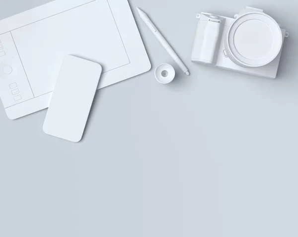 Tek Renkli Tasarım Çalışma Alanının Dizüstü Bilgisayar Tablet Telefon Kulaklık — Stok fotoğraf