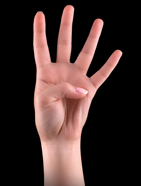 Hand zeigt vier Finger isoliert — Stockfoto