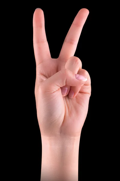 Рука показывает знак победы и мира Стоковое Фото