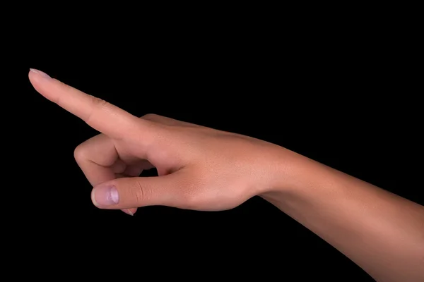 Womans ujjal mutatva, vagy megható — Stock Fotó