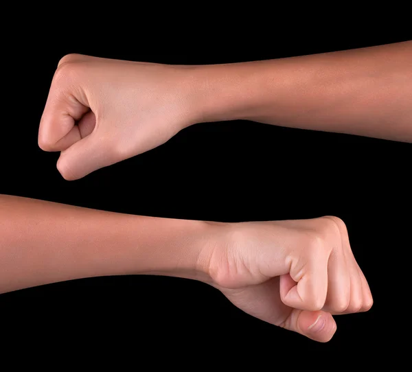 Powerful fist pump against black background — Stock Photo, Image