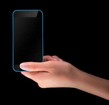 el ile boş ekran siyah akıllı telefon tutarak