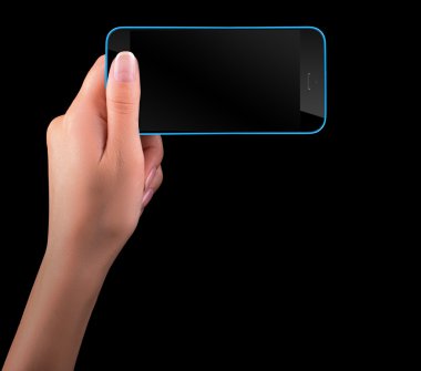 el ile boş ekran siyah akıllı telefon tutarak