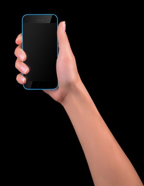 el ile boş ekran siyah akıllı telefon tutarak