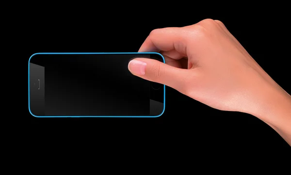 Рука держит черный смартфон с чистым экраном — стоковое фото