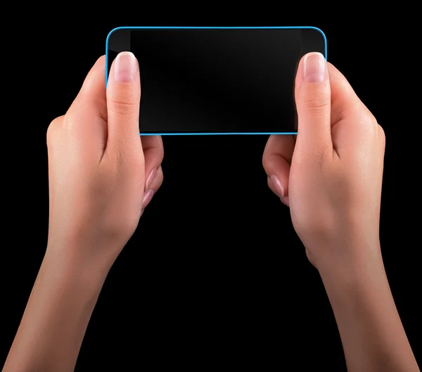 Hand holding Black Smartphone with blank screen — Stock Photo, Image