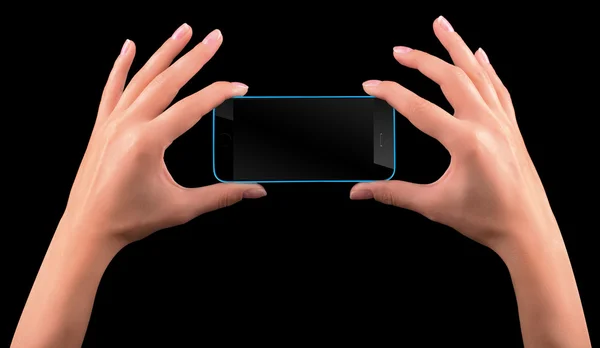 Hand holding Black Smartphone with blank screen — Stock Photo, Image