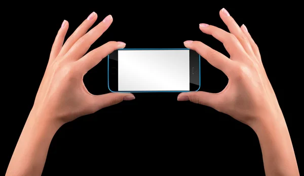 Hand holding Black Smartphone with blank screen — Stock Photo, Image