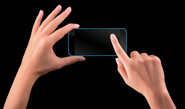 Рука тримає чорний смартфон з порожнім екраном — стокове фото