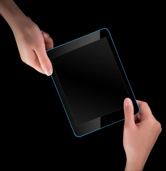 Tablette écran tactile avec main — Photo