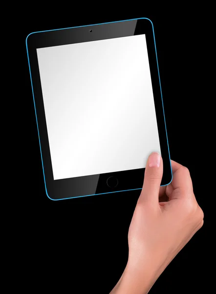 Tableta de pantalla táctil con mano — Foto de Stock