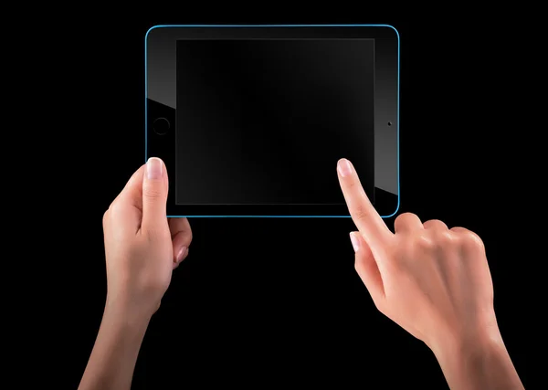 Tablette écran tactile avec main — Photo