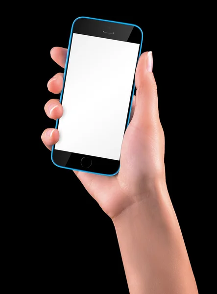 Hand met zwarte smartphone met leeg scherm — Stockfoto