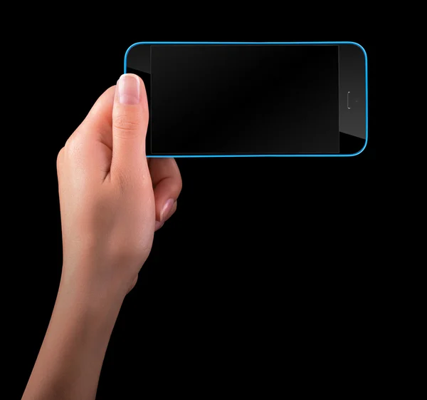 Hand holding Black Smartphone with blank screen — Stock Photo, Image