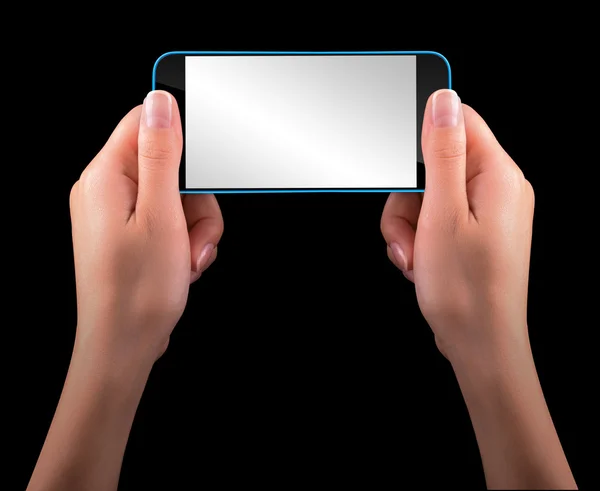 Hand holding Black Smartphone with blank screen — Stock Photo, Image