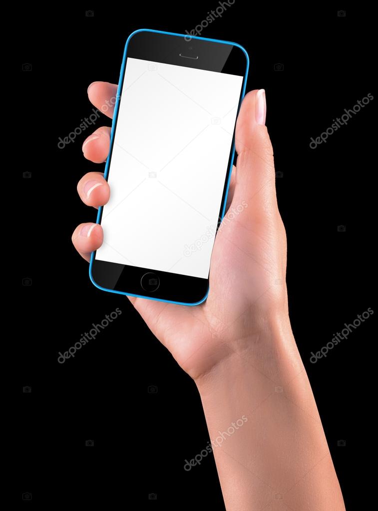 Hand holding Black Smartphone with blank screen