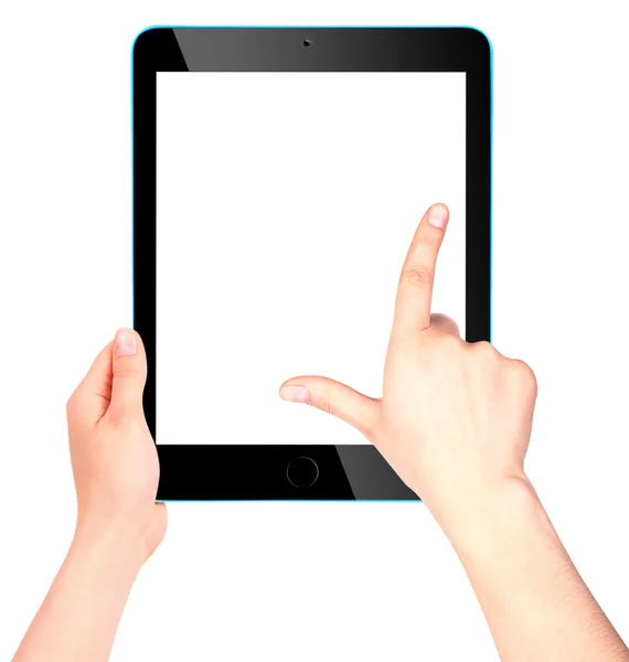 Touch screen tablet computer with hand — Stock Photo, Image