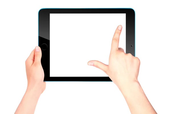 Touch screen tablet computer with hand — Stock Photo, Image