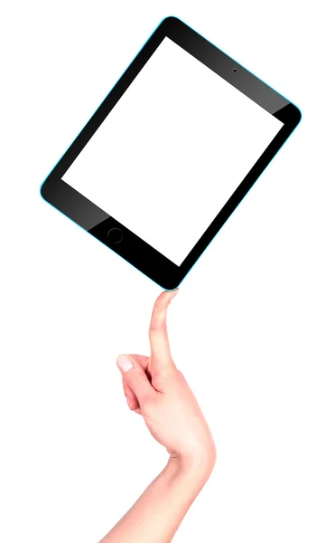 Aanraking scherm tablet pc met hand — Stockfoto